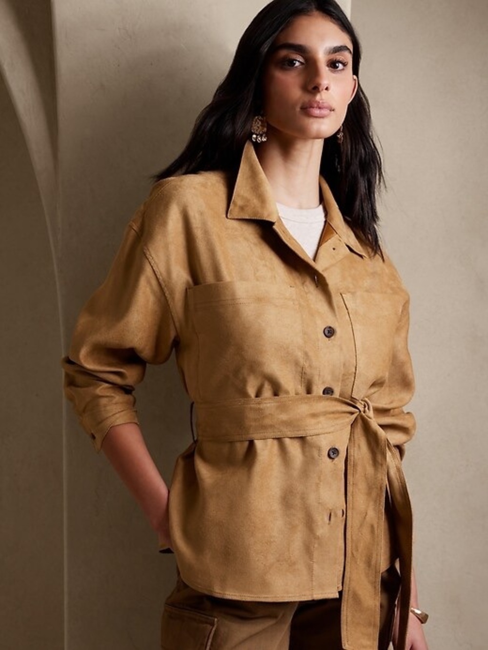 Banana Republic Vegan Suede Belted Shirt